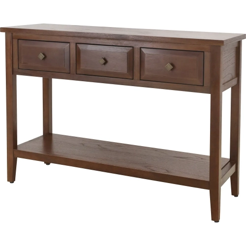 Wexford 3 Drawer Console Table with Shelf in Walnut Brown Finish Wood